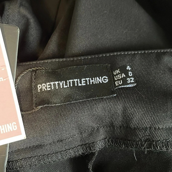 PRETTYLITTLETHING NWT Black Twill Pocket Detail High  Waist Cargo Pants Size 0 - Picture 9 of 12